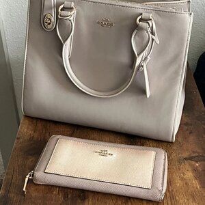 Coach Crosby Carryall Satchel + Matching Wallet Set | Taupe Leather